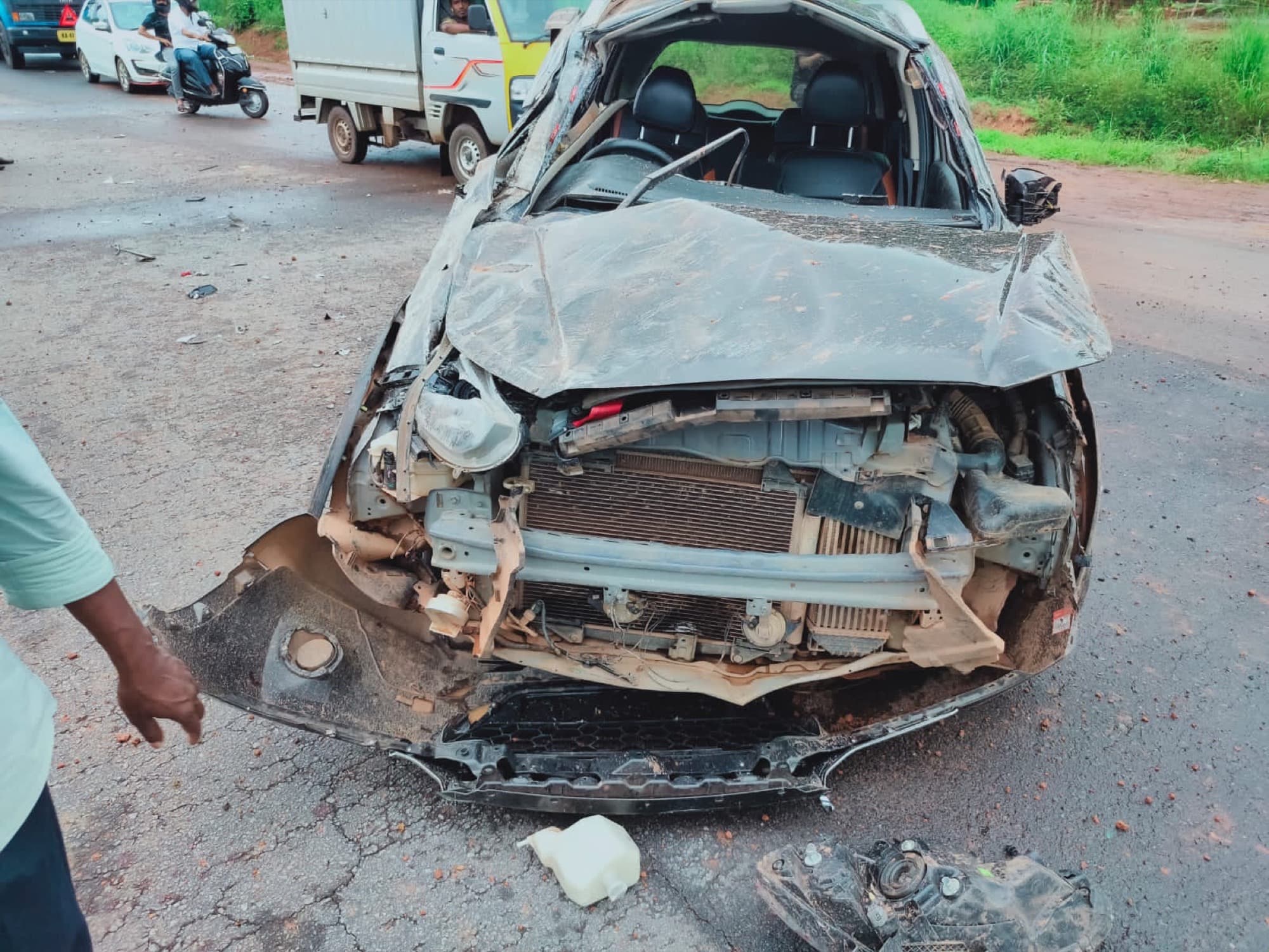 The car after the accident, resting quietly at the roadside
