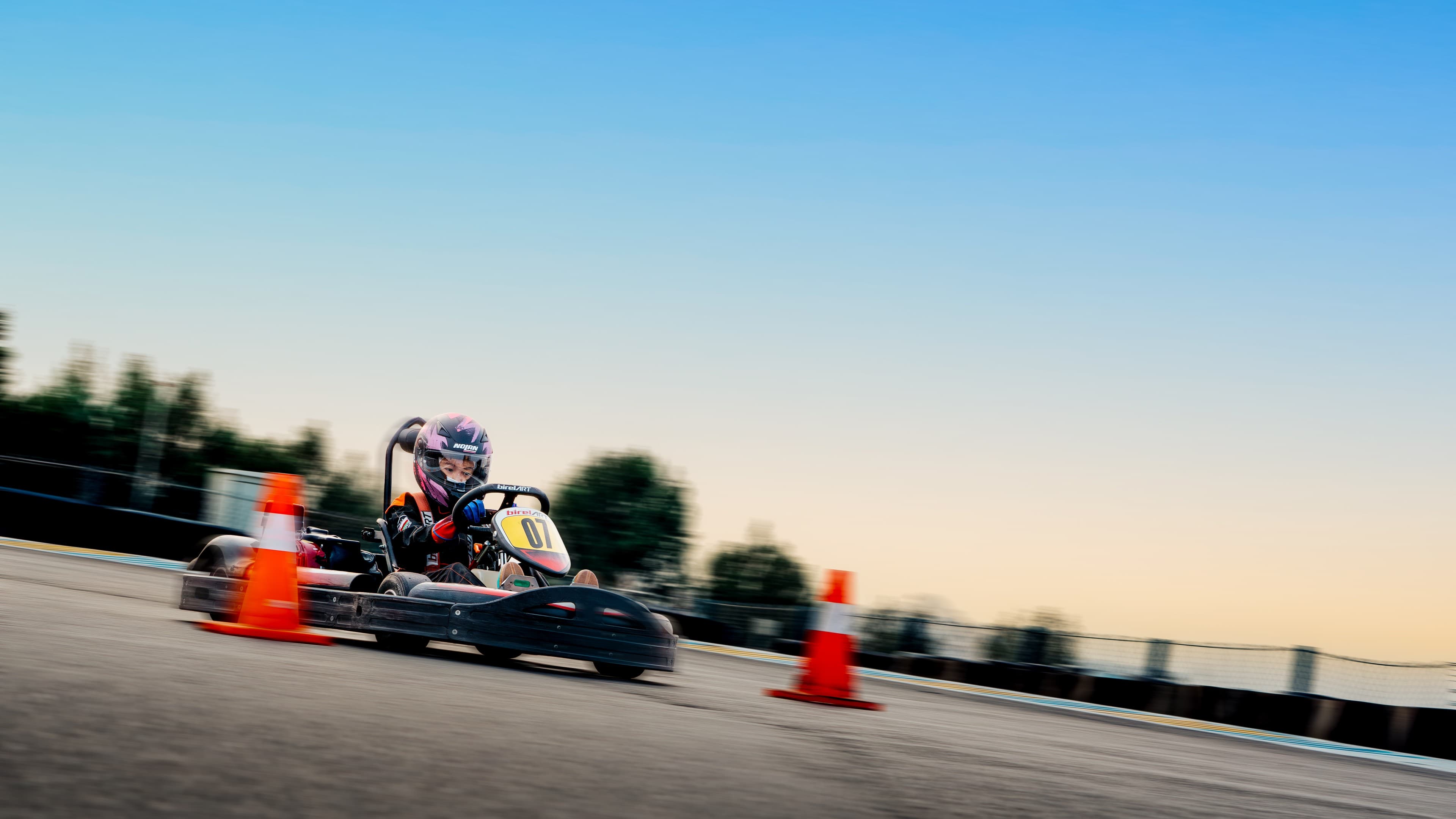 Kart crossing cones at speed